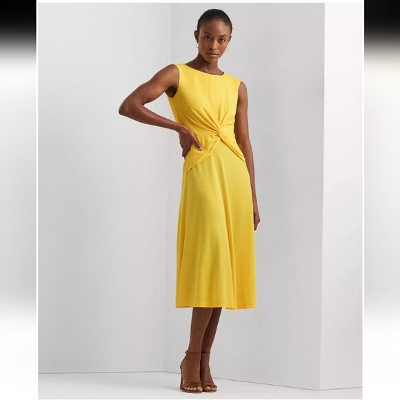NWT Ralph Lauren Twist Front Jersey Yellow Dress Size 12 - Picture 1 of 13